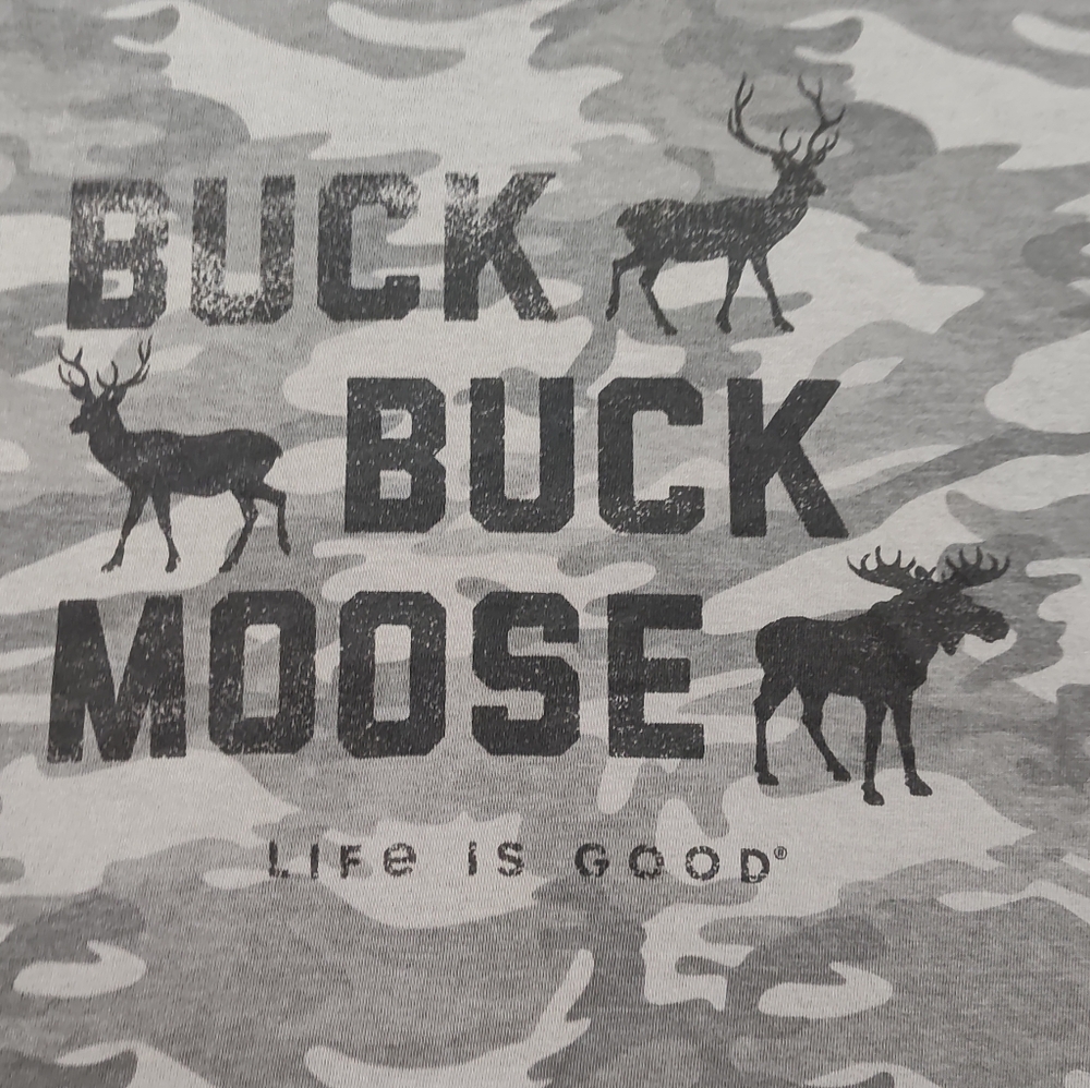 Life is Good Men's Crusher Crew Neck Tee - Gray Camo -Buck Buck Moose Size XLM - Picture 3 of 8